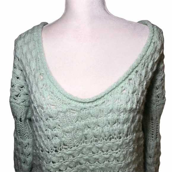 FREE PEOPLE Wool Blend Mint Green Crashing Waves Loose Knit Sweater - Picture 5 of 10